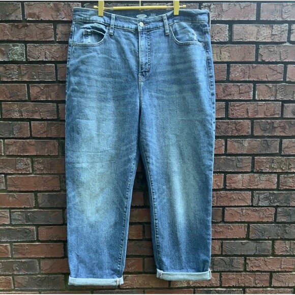 Lot Of 2 Old Navy OG & Sky Hi Straight Jeans Women’s 14 Distressed Med~Lite Wash - Picture 2 of 11